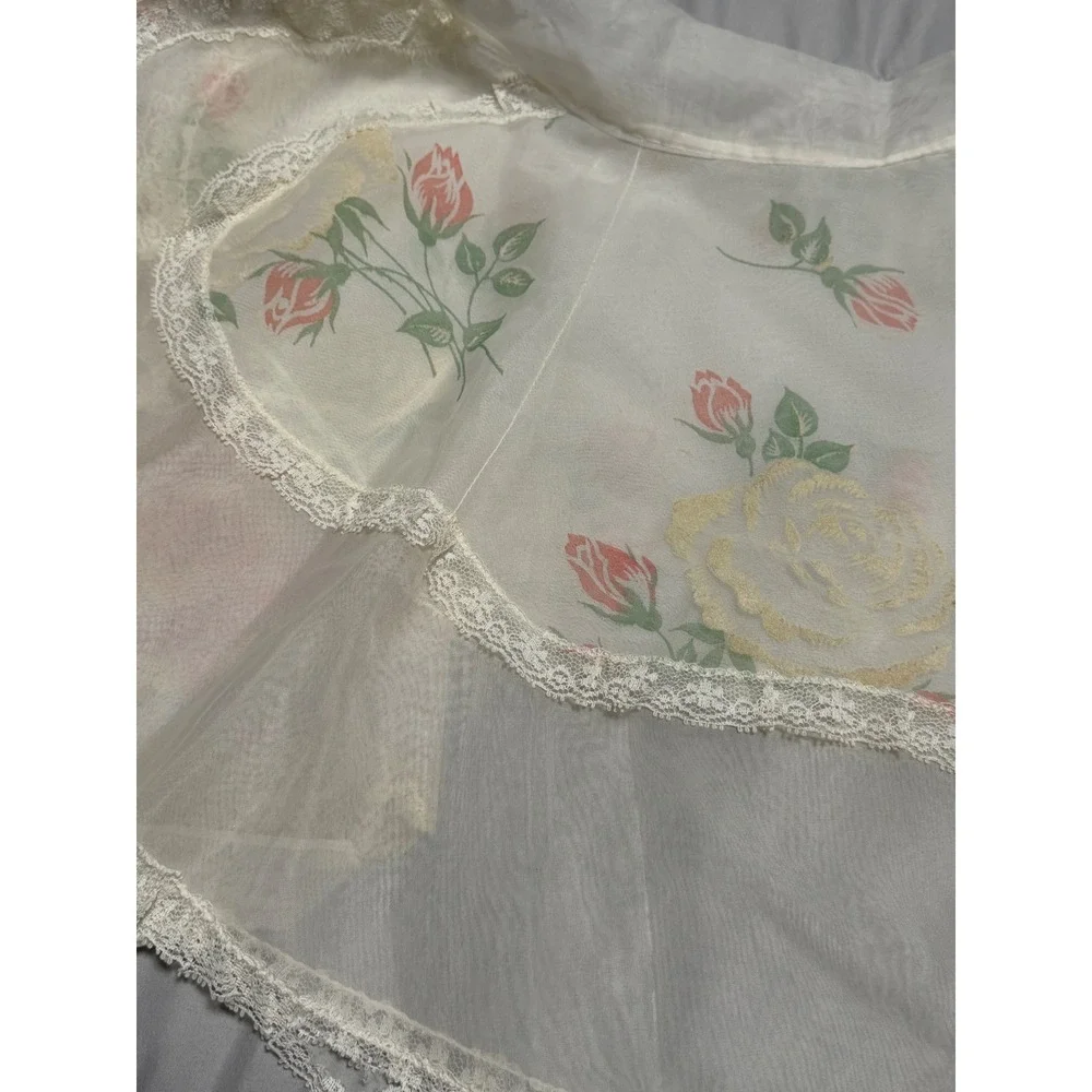 Vintage Busy Hour Aprons Sheer Floral Organza Lace Trim Half Apron Set of 2